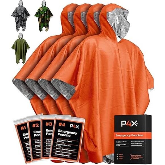 Emergency Poncho Mylar Blanket Liner Heavy Waterproof Rain Outdoor ORANGE New - Picture 7 of 7